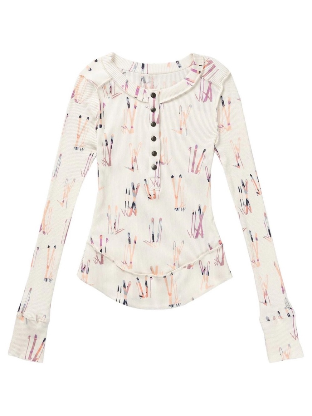 Free People FP Movement Women's Rally Printed Long-Sleeve Henley Knit Layer Skis - Picture 1 of 16